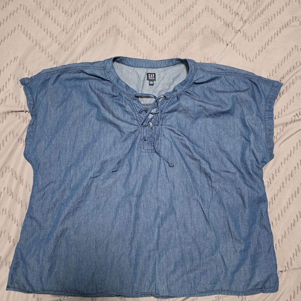 GAP Blue Denim Lace-Up Top
